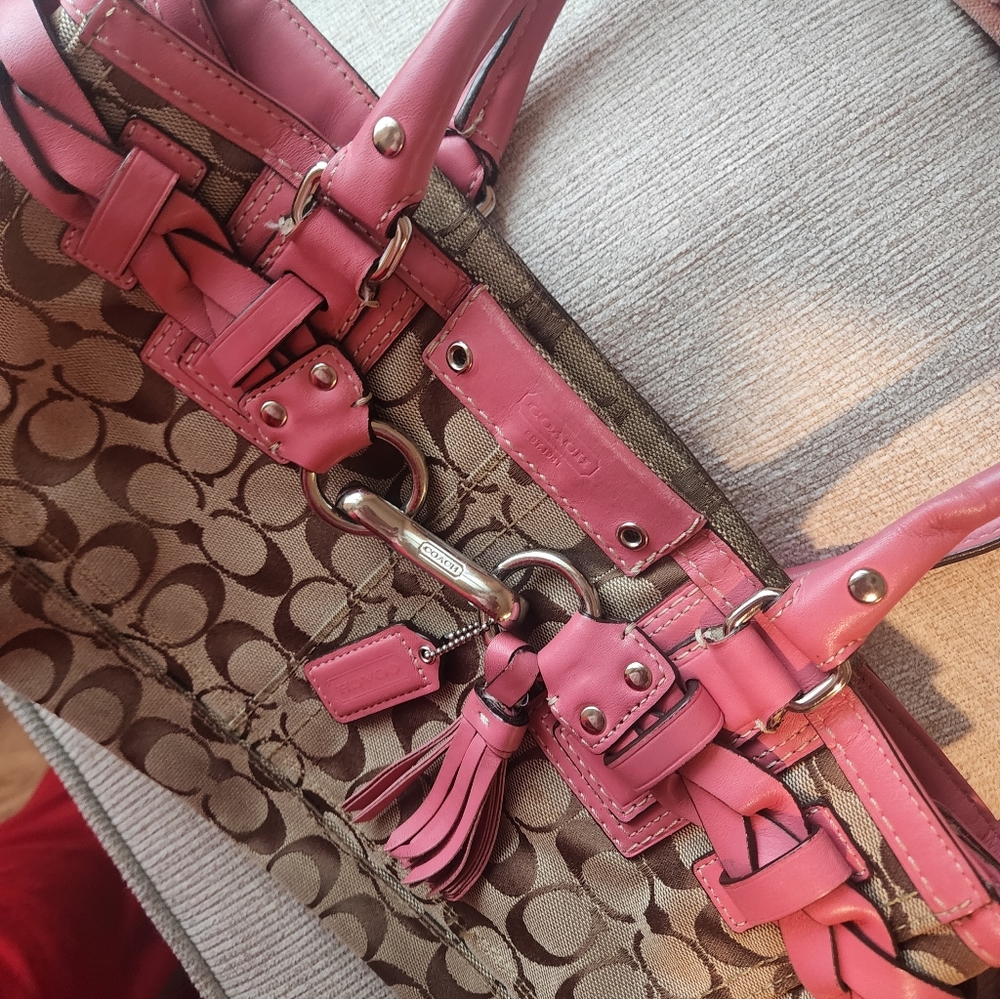 Coach Y2k Vintage  Signature Canvas Tote Bag - Pink and Brown - Picture 6 of 9